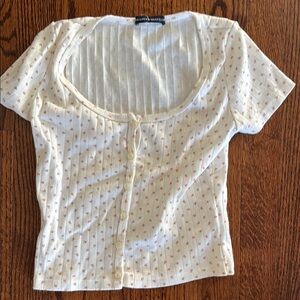 Brandy Melville Cream Floral Button-Up Crop Top